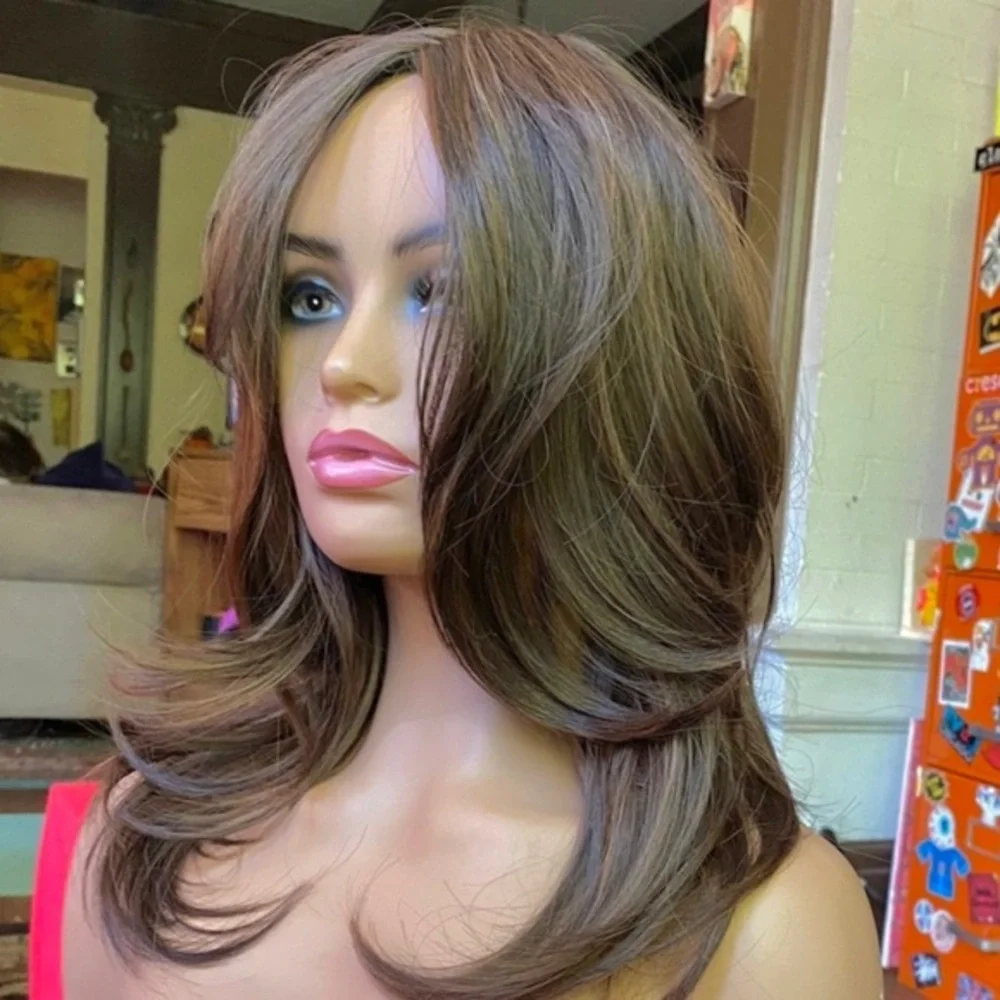 Realistic brunette with luminous highlights wig